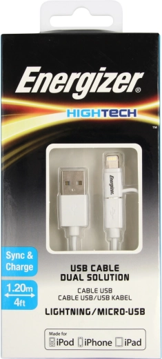 Cable de carga universal Energizer Lightning/Micro USB 2,4 A 1,2 m blanco