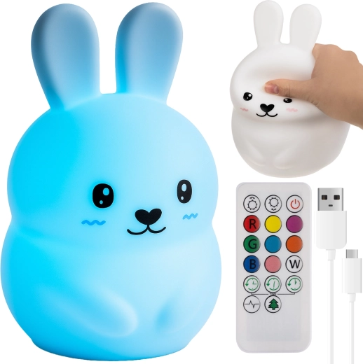 Lámpara nocturna LED RGB infantil Izoxis conejo con mando a distancia