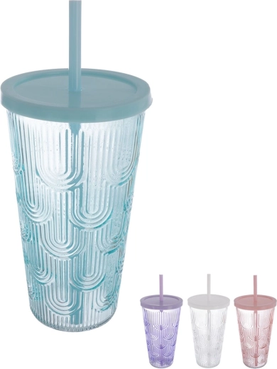 Vaso con tapa de plástico y pajita 0,48 l – surtido de colores