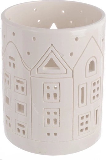Portavelas de porcelana con forma de casita, blanco