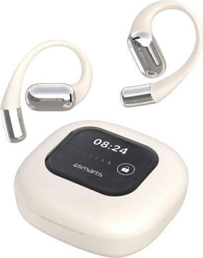 Auriculares Bluetooth 4smarts SkyBuds OWS con pantalla táctil y traducción AI – beige