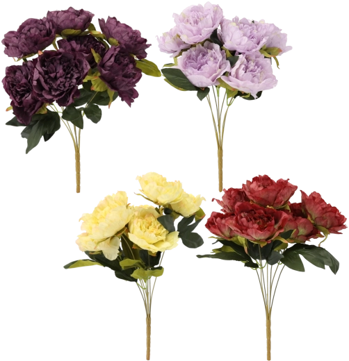 Ramita artificial – ramo de 7 peonías 44 cm, mix de colores