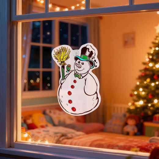 Decoración navideña para ventana con muñeco de nieve y ventosa 30 × 29 cm