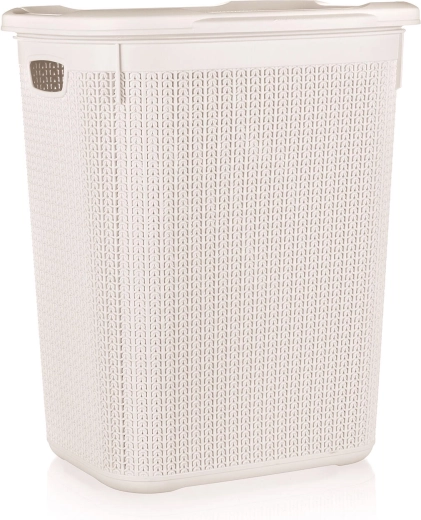 Cesto para ropa sucia efecto ratán 50 l, color crema