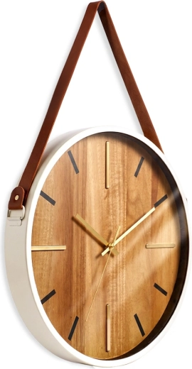 Reloj de pared con correa colgante marrón, 38 cm