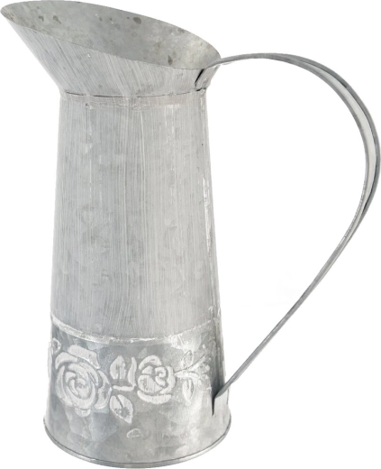 Regadera decorativa de hojalata con motivo de rosas, gris 7 × 21 cm