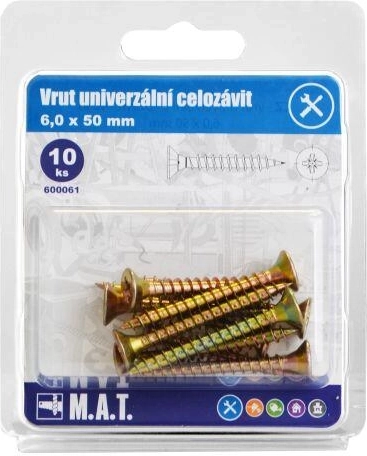 Tornillos universales de rosca completa 6 × 50 mm, galvanizados, 10 uds.