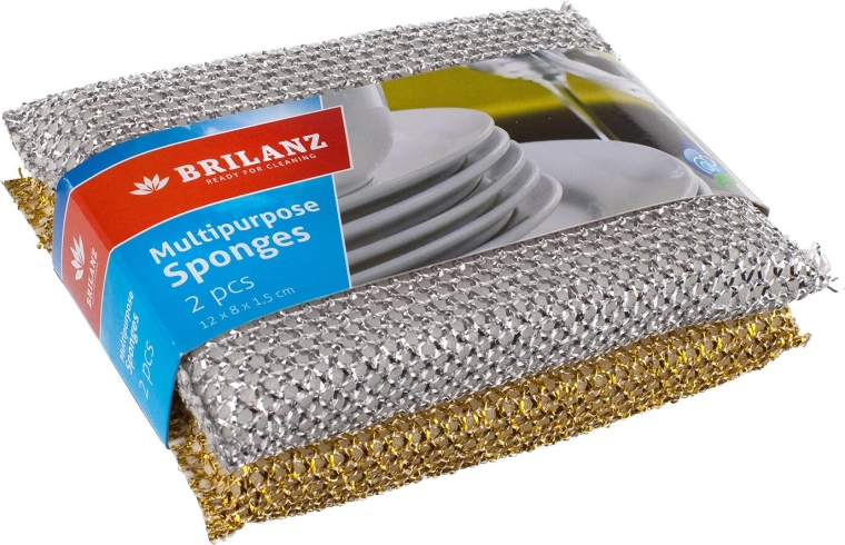 Esponja multiusos para vajilla 12 × 8 cm, mezcla dorada y plateada, 2 uds
