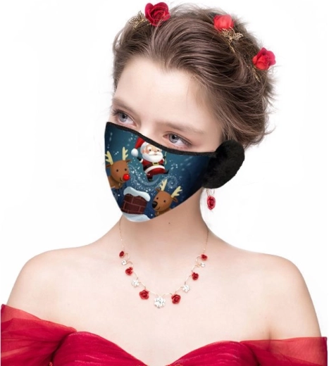 Mascarilla navideña con orejeras – reno y Santa