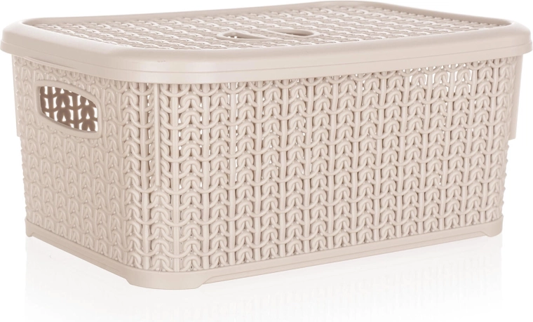 Cesta de ratán con tapa 6 l, color crema, 28,5 × 20 × 12,5 cm