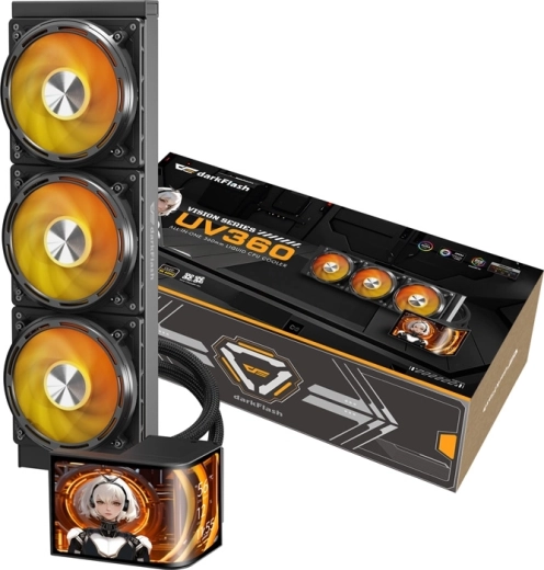 DarkFlash UV360 refrigeración líquida de CPU 360 mm negra con pantalla OLED 2K
