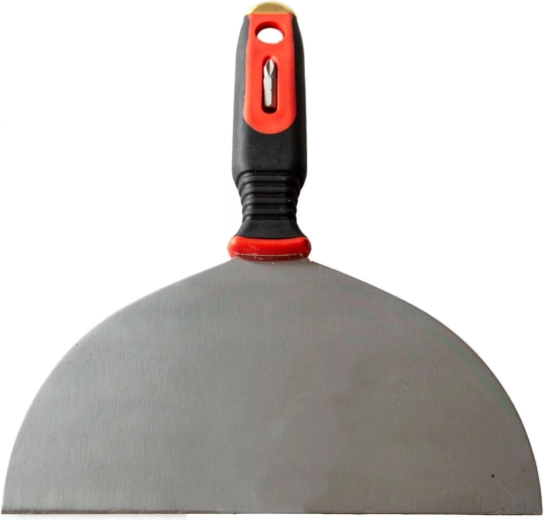 Espátula de acero inoxidable para pladur 200 mm con punta (bit) y empuñadura de goma
