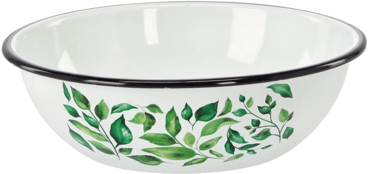 Bol esmaltado de 2,5 l con motivo de ficus, blanco, 24,5 cm