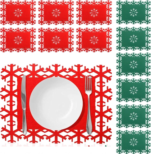 Salvamanteles navideños de fieltro para platos con copos de nieve, 12 unidades