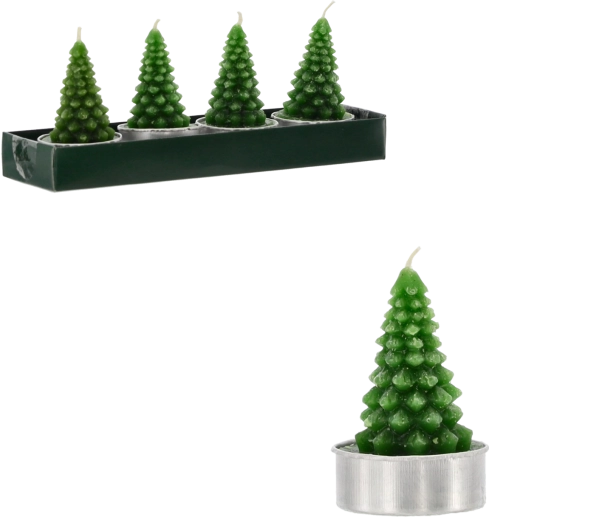 Set de velas verdes con forma de árbol de Navidad (4 uds.)