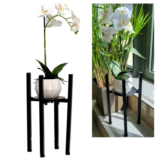 Soporte metálico ajustable para macetas de 20–30,5 cm, negro, altura 38 cm