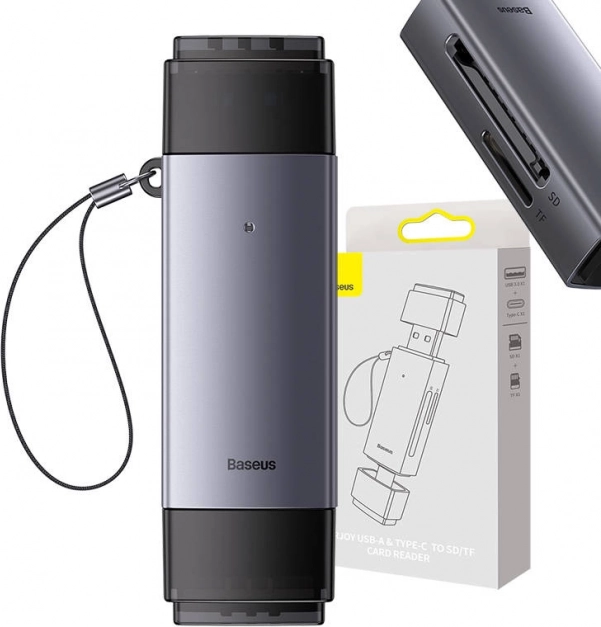 Baseus lector de tarjetas de memoria SD/TF USB y USB-C gris