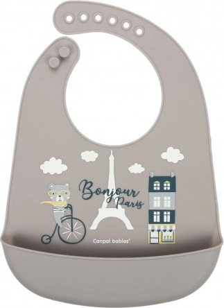 Babero de silicona con bolsillo BONJOUR PARIS – beige