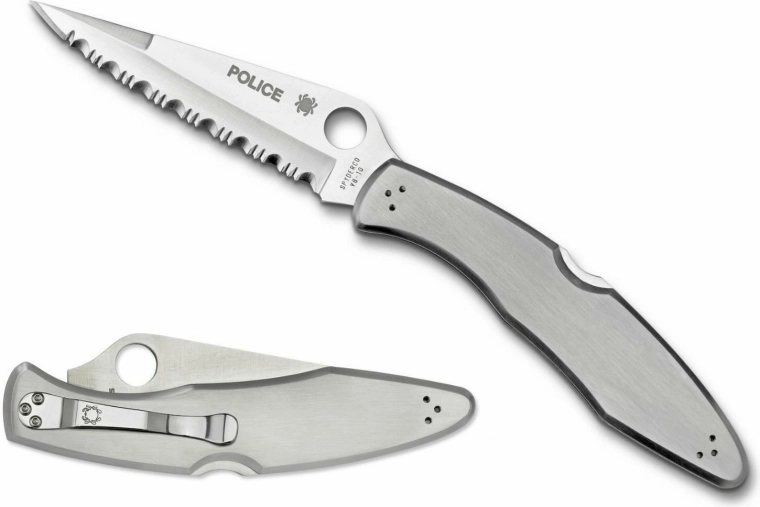 Navaja plegable Spyderco Police serrada, totalmente de acero 10,7 cm