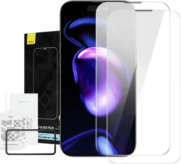 Baseus Crystal vidrio templado a prueba de polvo 0,3 mm para iPhone 14/13/13 Pro – Doble paquete