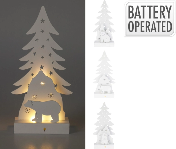 Decoración colgante de madera con forma de árbol, oso polar e iluminación LED - 1 unidad
