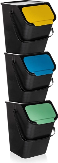 Papeleras apilables para residuos reciclables BINI 3×25 l, negras
