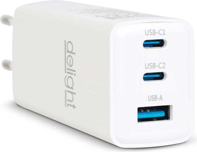 Adaptador de red con USB-A de 20 W y USB-C PD de 45 W, blanco