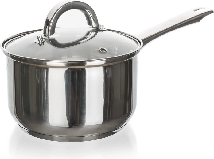Cazo de acero inoxidable con tapa de vidrio 16 cm 1,9 l CUISINO