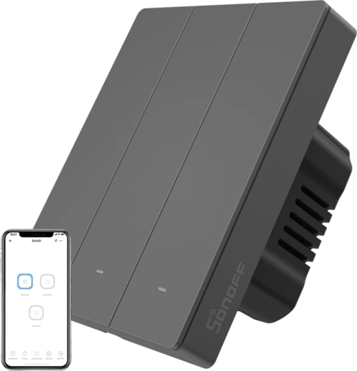 Interruptor de pared Wi-Fi inteligente SONOFF M5, de 3 canales, color grafito