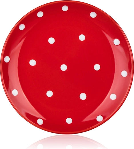 Plato de postre de cerámica 18,6 cm rojo con lunares