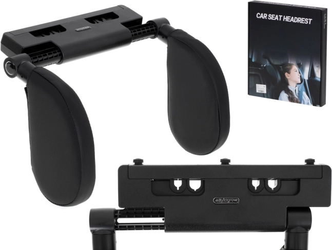 Cojín de apoyo para cabeza y cuello de asiento de coche, regulable para viajes – Negro