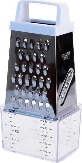 Rallador de acero inoxidable de cuatro caras con recipiente 20 cm