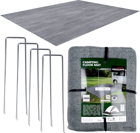 Alfombra de suelo para tienda y avance 250 × 300 cm con piquetas