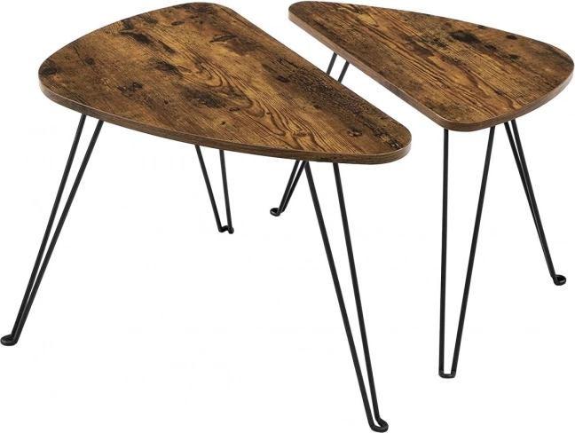 Juego de dos mesas de centro loft con tablero rústico y patas metálicas