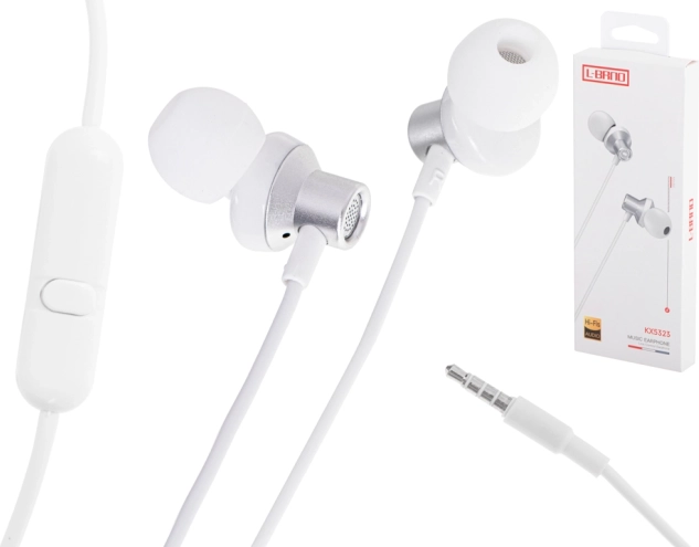 Auriculares con cable L-BRNO, blancos, jack de 3,5 mm