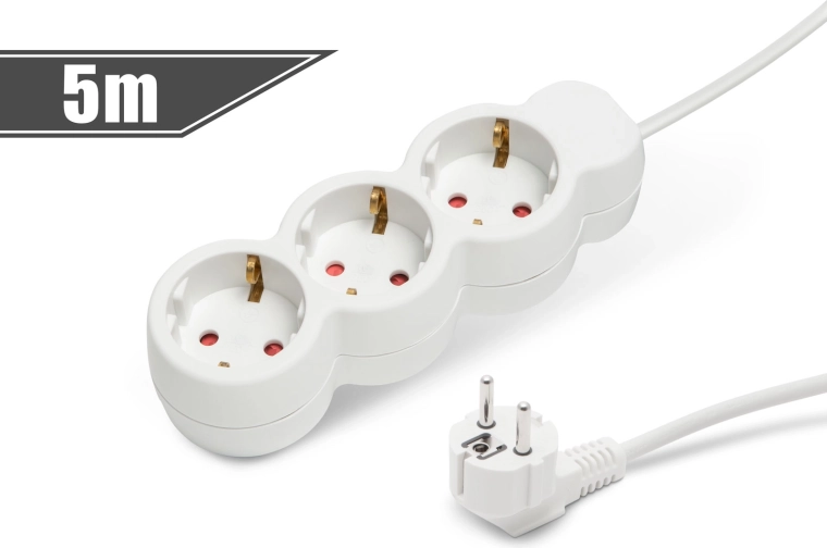 Cable alargador con 3 tomas, 5 m
