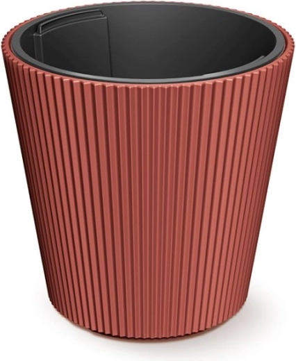 Macetero con inserto 39 cm color cobre – diseño moderno acanalado