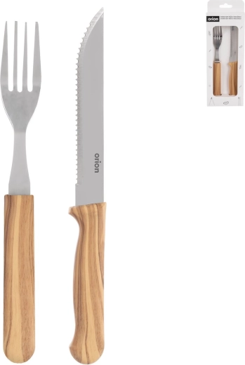 Set para steak de cuchillo y tenedor de acero inoxidable con mango de plástico