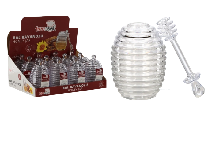 Recipiente de plástico para miel de 200 ml con cucharita