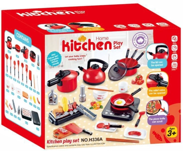 Cocina infantil con accesorios de 36 piezas roja