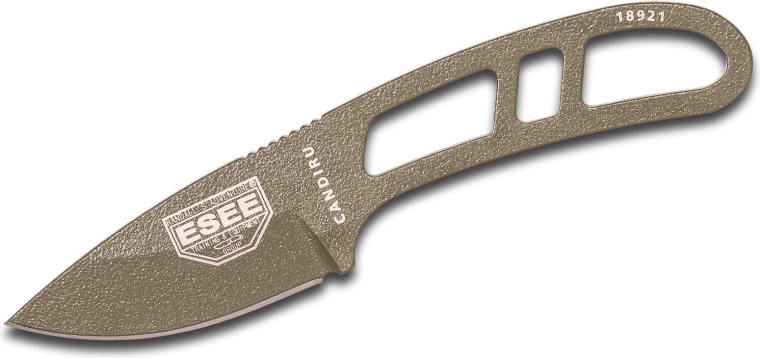 Cuchillo de cuello ESEE Candiru 5,1 cm, verde OD, acero al carbono, funda de plástico