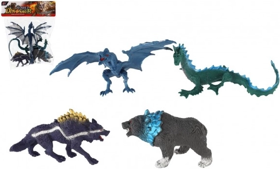 Set de animales de fantasía: figuras de plástico de dragones, lobo y oso, 4 uds