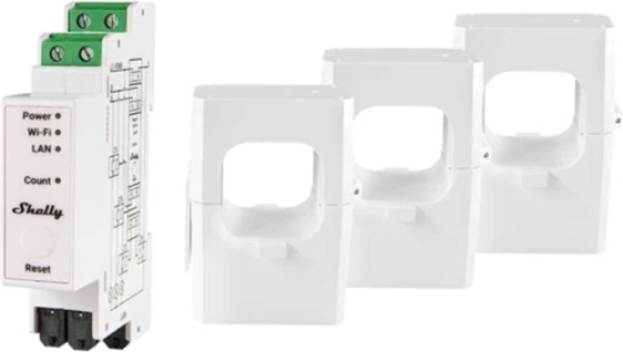 Shelly Pro 3EM 400A medidor de energía bifásico con Wi‑Fi y Bluetooth