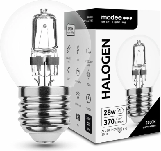 Bombilla halógena Modee Mini Globe 28W E27, 370 lm, blanco cálido, regulable