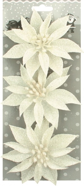 Rosas blancas navideñas con purpurina, juego de 3 piezas