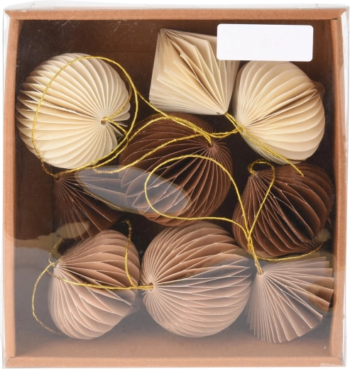 Decoración colgante de papel de 6 cm – mix de formas (bola, cebolla, diamante), set de 9 uds.