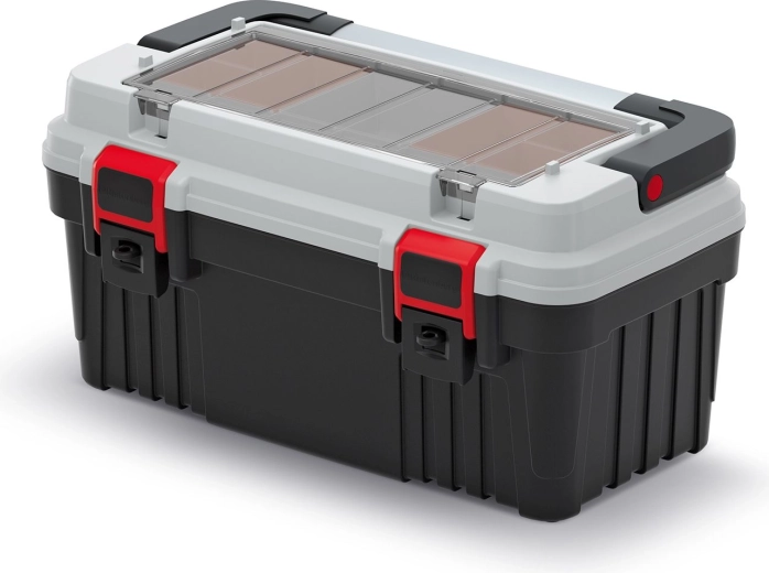 Maletín de plástico para herramientas con asa metálica y organizadores OPTIMA 470 × 256 × 238 mm, gris