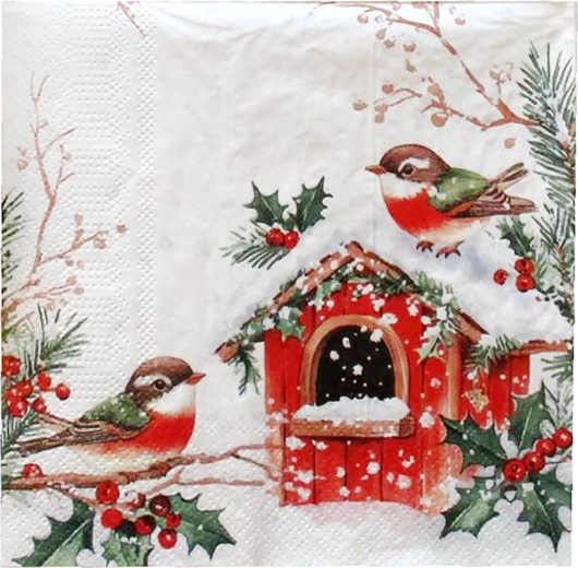 Servilletas navideñas casita para pájaros 33 × 33 cm