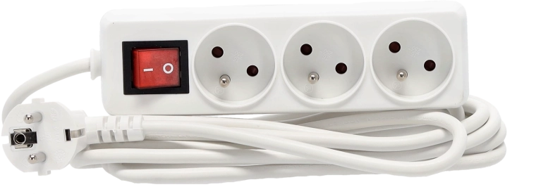 Regleta alargadora con interruptor, 3 tomas, 3 m, blanca