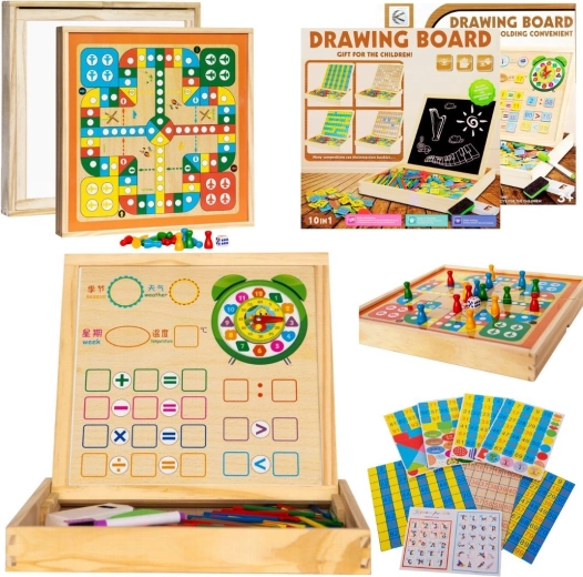 Pizarra educativa multifuncional de madera 2 en 1 - 1 pieza